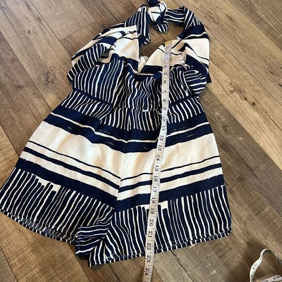 Lulus Delphi Blue and White Striped Tie-Front Strapless romper size small - Picture 2 of 8